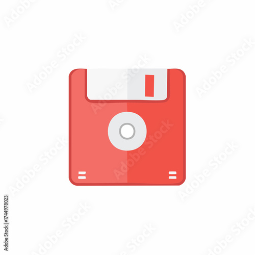 Vibrant red floppy disk flat design illustration symbolizing old digital data storage and vintage computing