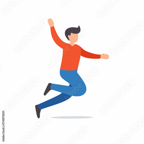 Joyful Man Jumping with Arms Raised in Mid-Air