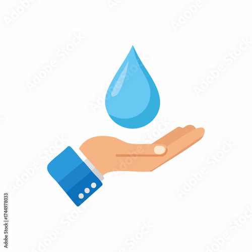 Hand holding a water drop, concept of water conservation or saving