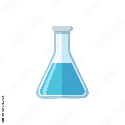 Conical flask with blue chemical liquid for a science laboratory experiment vector icon