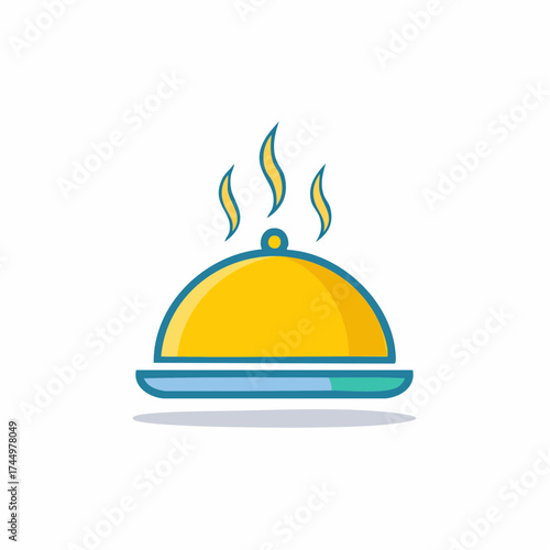 Cartoon style platter with steaming food, a design element for menu, chef or meal preparation concepts