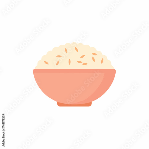 Delicious Steamed Rice with Grains in a Peach Bowl Simple Flat Vector Graphic Food Illustration