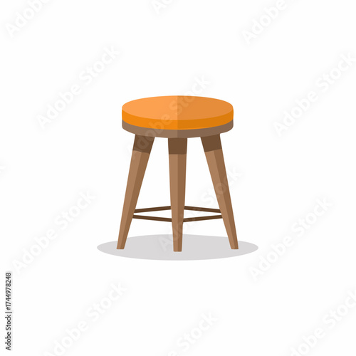 Stylish contemporary wooden stool with a vibrant orange top clean flat design illustration