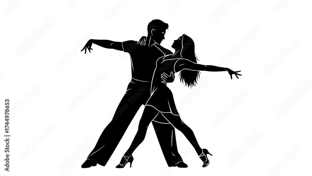 Obraz premium Romantic Couple Silhouette Vector Illustration – Love, Relationship, and Affection Concept