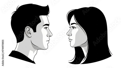 Romantic Couple Silhouette Vector Illustration – Love, Relationship, and Affection Concept
