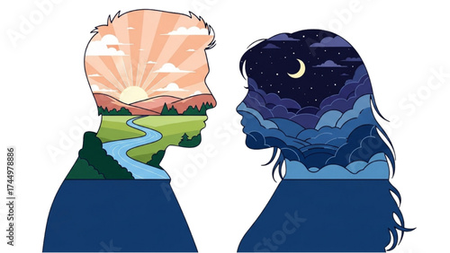 Romantic Couple Silhouette Vector Illustration – Love, Relationship, and Affection Concept