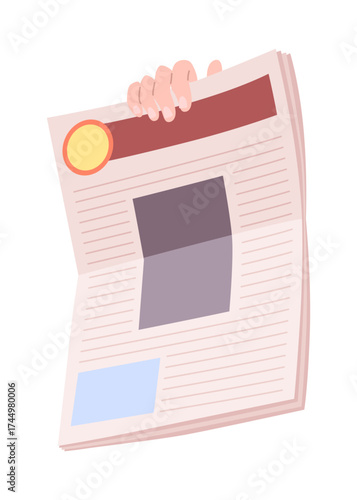 Cartoon newspaper in hand. Morning press and news journals folded and opened, business man hand with paper journal, daily news concept. Vector illustration