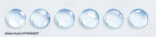 Hyaluronic acid bubbles. Collagen clear drops. Cosmetic serum. Skincare product. Vector illustration