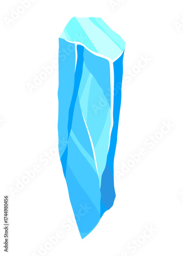 Crystal of ice, iceberg broken piece of ice, icicle, cold frozen block ice mountain, winter landscape for game design cartoon vector illustration