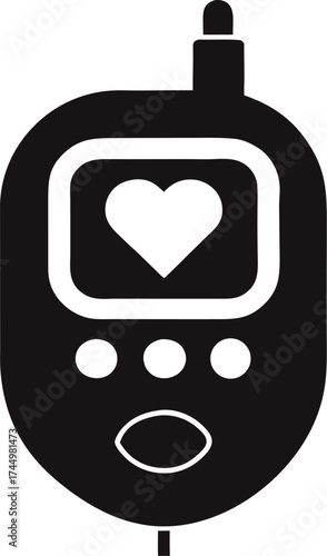  Glucose meter with heart shape display silhouette  vector black , white background  