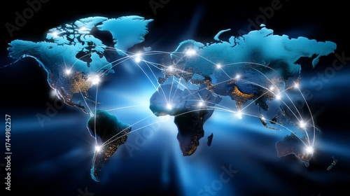 A blue globe with many lines connecting it