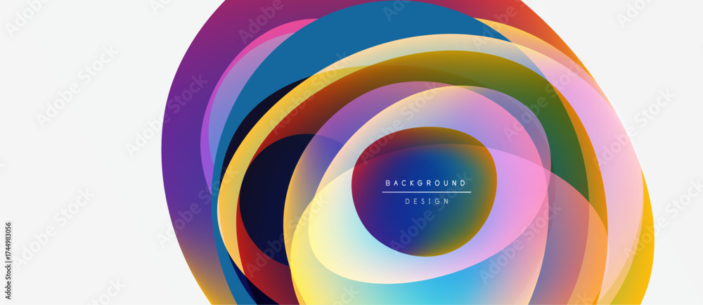 Fototapeta premium Abstract colorful circles overlap, creating dynamic visual effect. White background emphasizes vibrant layers, modern design element.