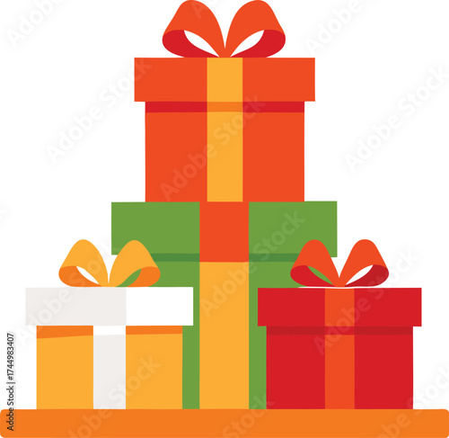 Stacked Gift Boxes With Ribbons present holiday