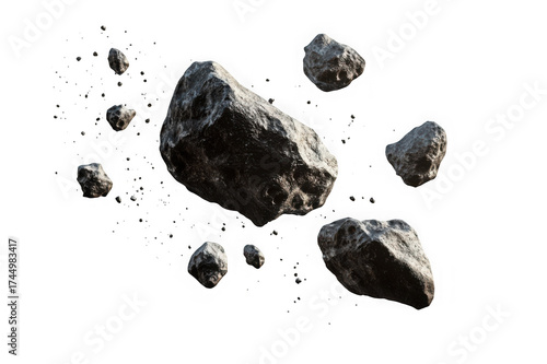 Asteroids and space debris floating in dark void rock cosmic