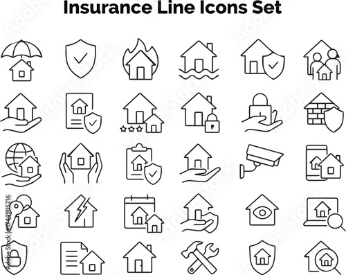 Line vector icons for life pension, retirement plan, income protection, and financial security
