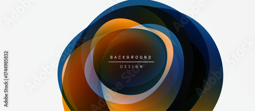 Abstract circular design. Overlapping layers create vibrant color gradients. Text reads background design within central shape. Modern aesthetic.