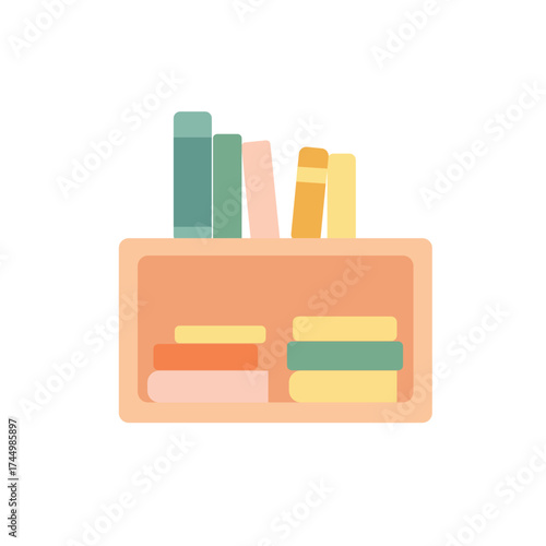 Cute cartoon bookshelf with colorful books