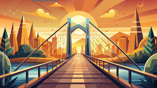 Very beautiful Architectural marvel A modern bridge bathed in the golden light of sunrisesunset evokes progress, connectivity and urban development. Ideal for business, travel 