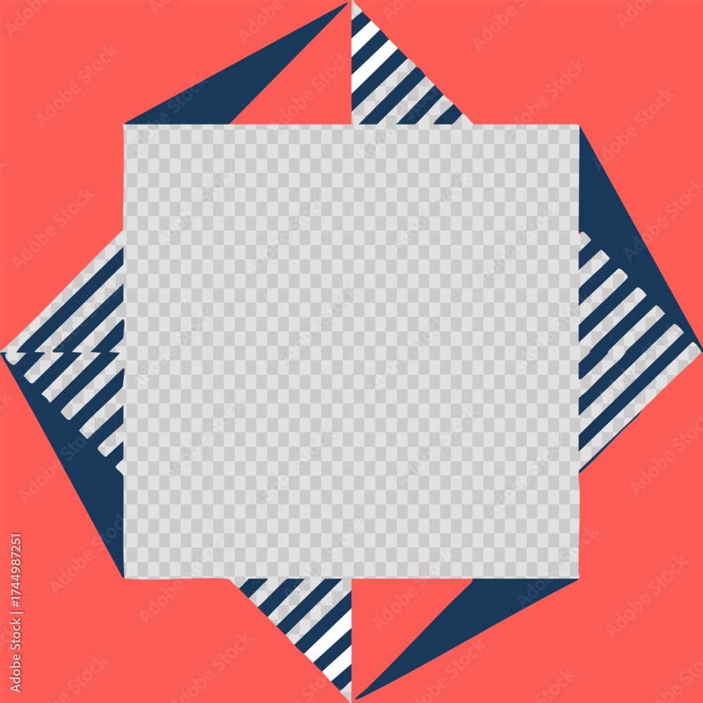 Obraz premium Vibrant decorative frame featuring a red zigzag pattern and dynamic blue corner elements, an abstract geometric border for certificates or awards