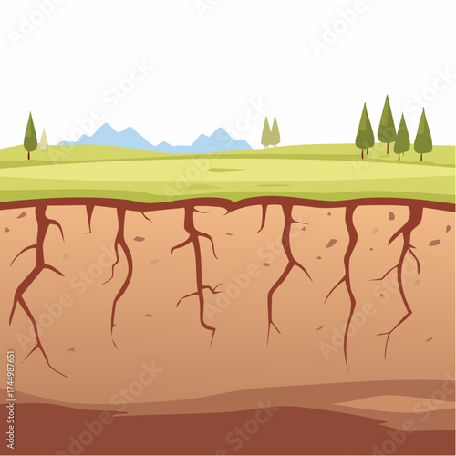 Ground cracks, vertical breaks on land surface isolated on white background. Vector illustration