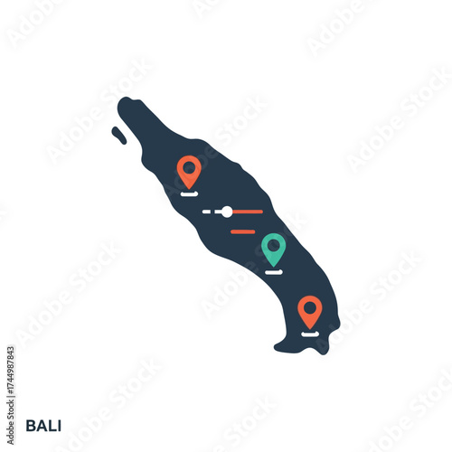 Bali Route Vector Illustration of a Map with Location Markers for Travel and Navigation