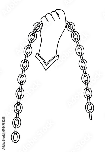 continuous line art of a hand holding and pulling a chain until it breaks. concept of freedom