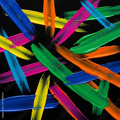 Abstract Colorful Brushstrokes on Black Background.
