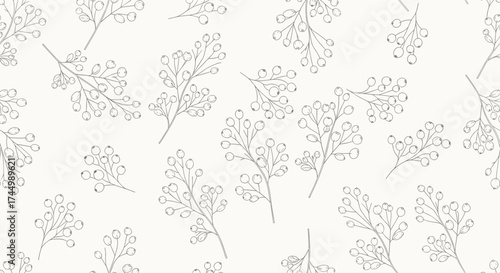 Delicate botanical illustration of small branching plants on a light background.