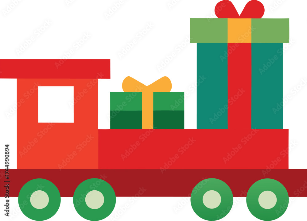 Obraz premium Red toy train carrying green gift boxes christmas holiday