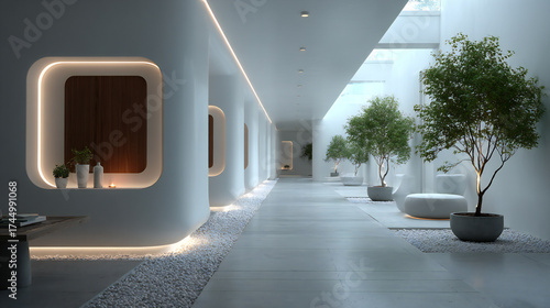 modern empty train station interior corridor with bright lighting and contemporary architectural design