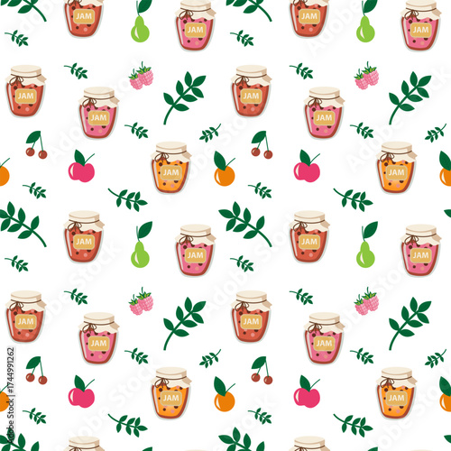 patterned jam in jars and fruits