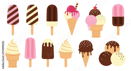 A colorful assortment of frozen treats in various shapes and flavors.