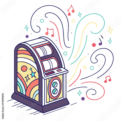Vintage jukebox with musical notes, a nostalgic symbol of retro music and entertainment, evoking the charm of classic diners and dance halls