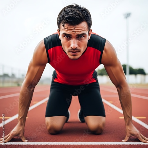 Athlete Ready to Sprint on Track.