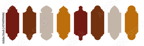 Islam ornamental shape set with frame silhouettes for mosque architecture and religious designs. Oriental window forms for cultural templates, decorative panels or traditional artwork backgrounds.