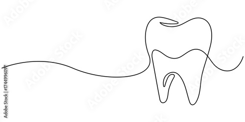 Teeth continuous one line drawing and simple isolated outline vector design, Tooth continuous one line drawing, Dental symbol. Vector illustration, Single line art tooth icon, Medical symbol.