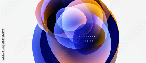 Abstract colorful layers create dynamic visual effect. Overlapping shapes suggest depth, movement, modern design aesthetic.