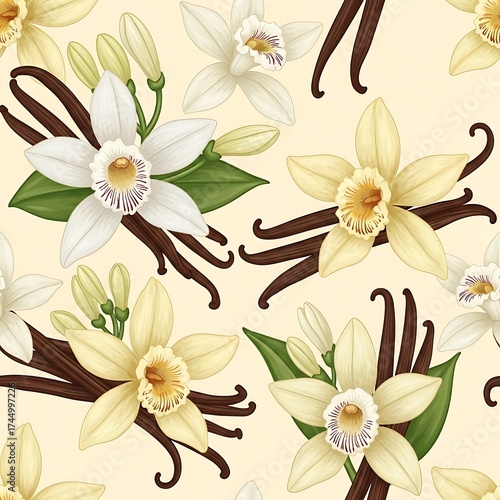Vanilla Orchid Floral Seamless Pattern.