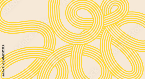 Spaghetti background. Abstract Yellow Noodle Pattern on Light Background. Geometric Food Inspired Design for Asian or Italian kitchen design.
