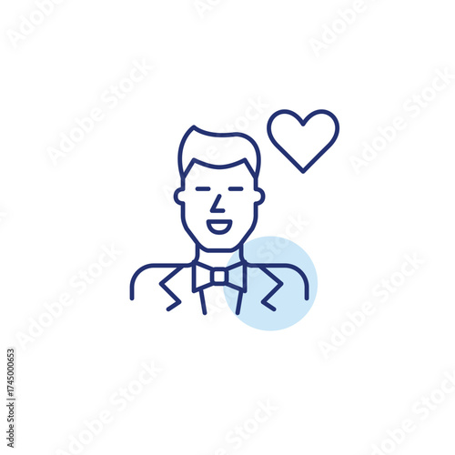 Groom and heart. Wedding care, trusted ceremony support. Pixel perfect, editable stroke vector icon