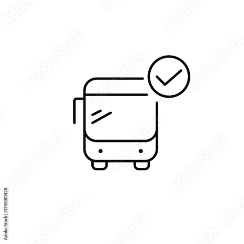 Bus and checkmark. Certified commute, approved transit. Pixel perfect, editable stroke vector icon