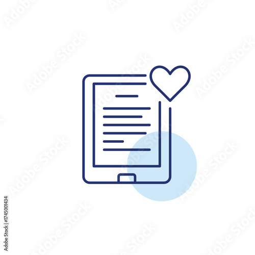 Text document on tablet. Digital notes, add to favorites. Secure file connection. Pixel perfect, editable stroke vector icon