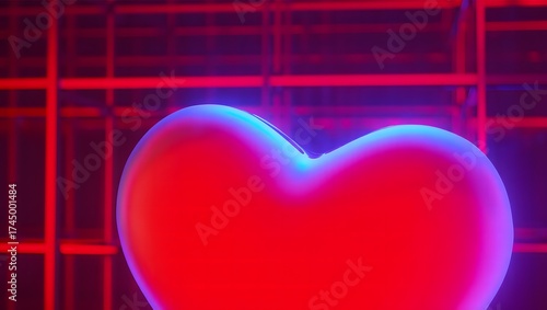 Abstract heart shape illuminated with red and blue neon light