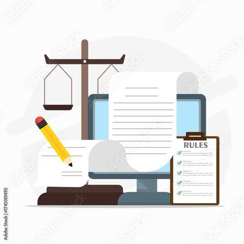 The concept of creating legal regulations for legal advice consultations. The field of law and justice. Online rules and regulations to being accessible to the public. 