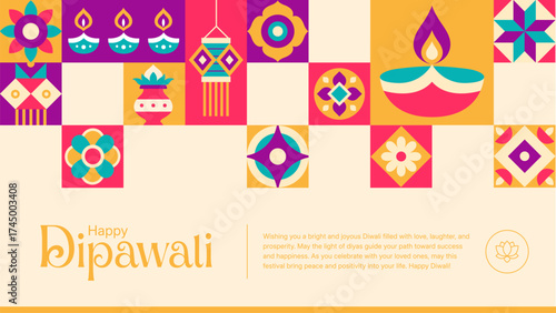 Elegant Diwali Greeting Background - Golden Typography and Festive Patterns with Lamps