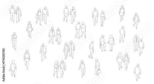 Architectural vector drawing of people in overhead view, perfect for planning and design, white background