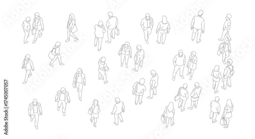 Architectural vector drawing of people in overhead view, perfect for planning and design, white background
