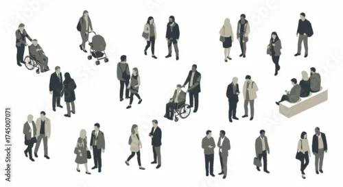 Fototapeta Vector illustration of diverse people from above for architectural visualization and planning, white background