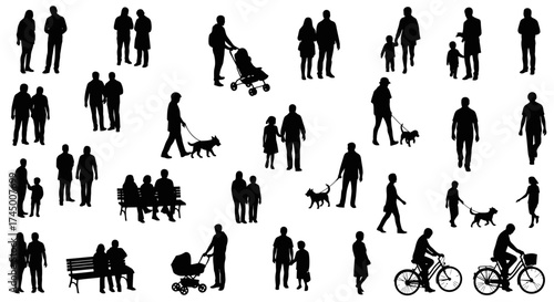 Top view of architectural people vector silhouettes for landscape and architectural designs, white background