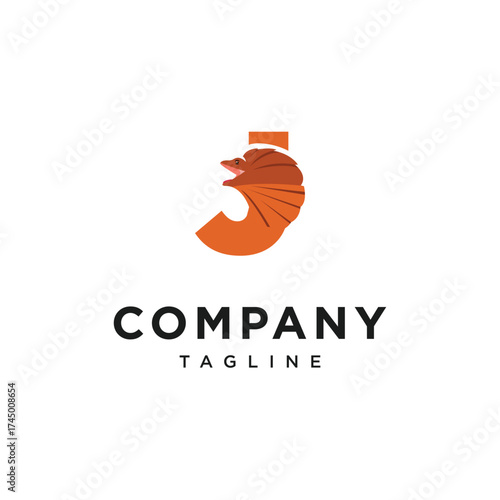 Letter J Frilled-neck lizard Logo Icon Vector